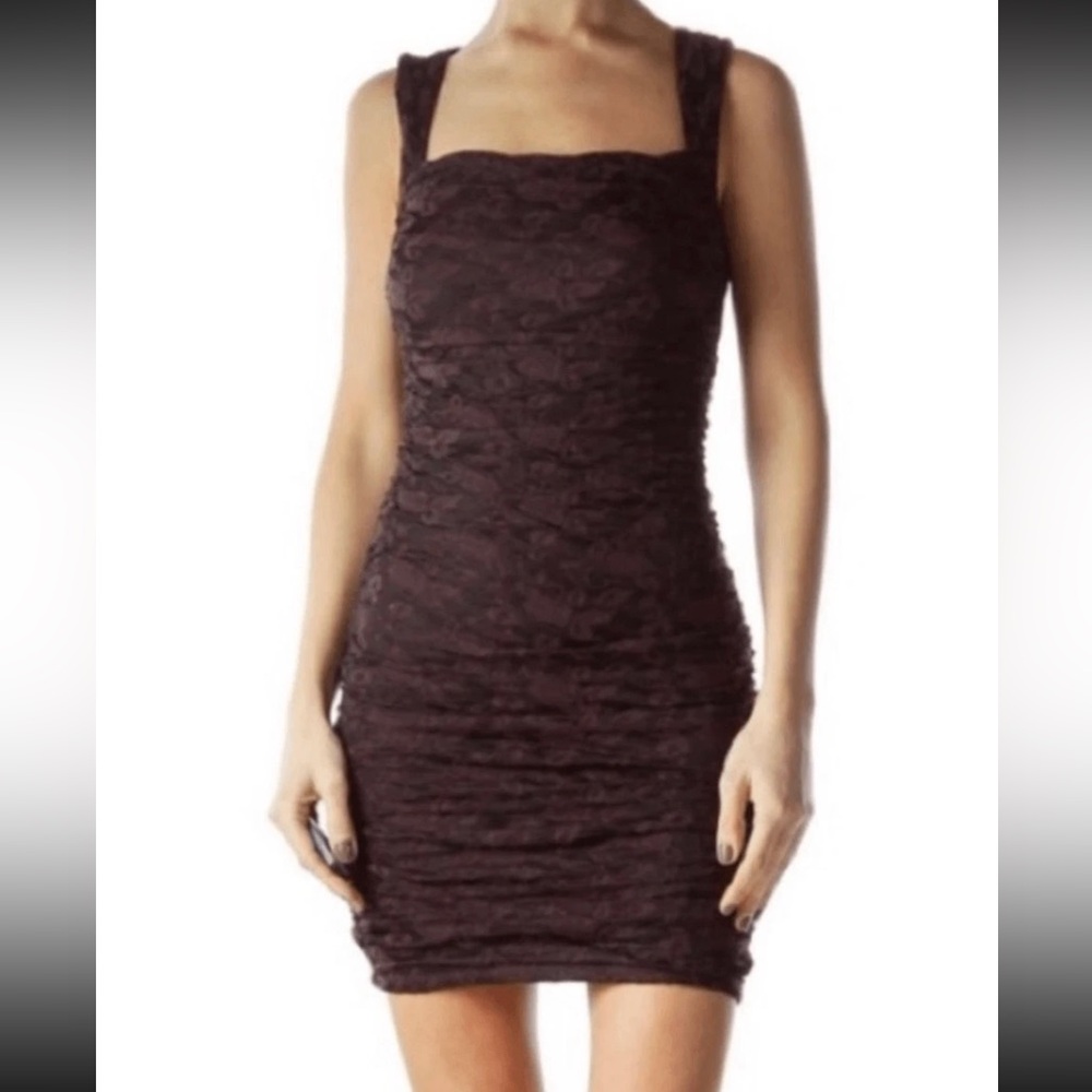 Free People Bodycon Mini Dress Floral Ruched Dark Romantic Whimsy Square Neck